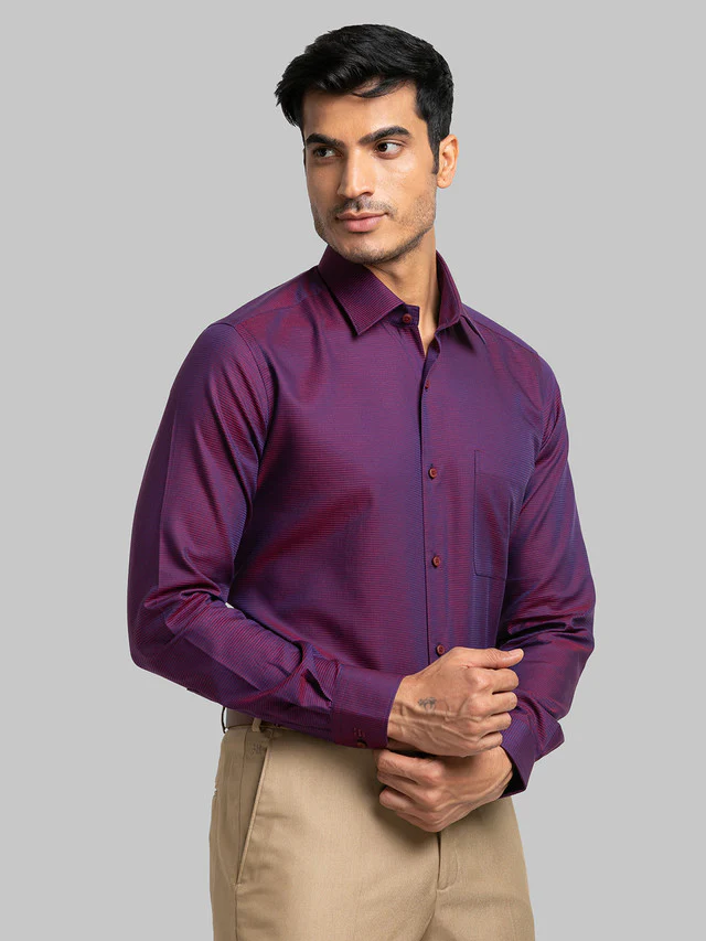 Raymond Maroon Structure Contemporary Fit Cotton Formal Shirt - Image 3