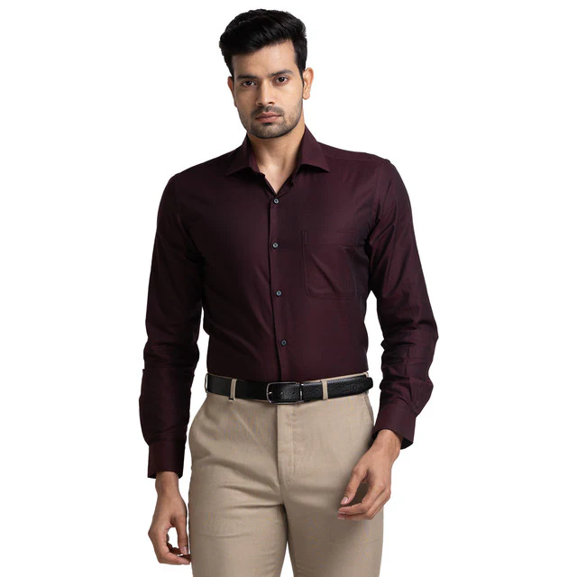 Raymond Maroon Structure Contemporary Fit Full Sleeve Cotton Shirt