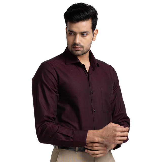 Raymond Maroon Structure Contemporary Fit Full Sleeve Cotton Shirt - Image 2