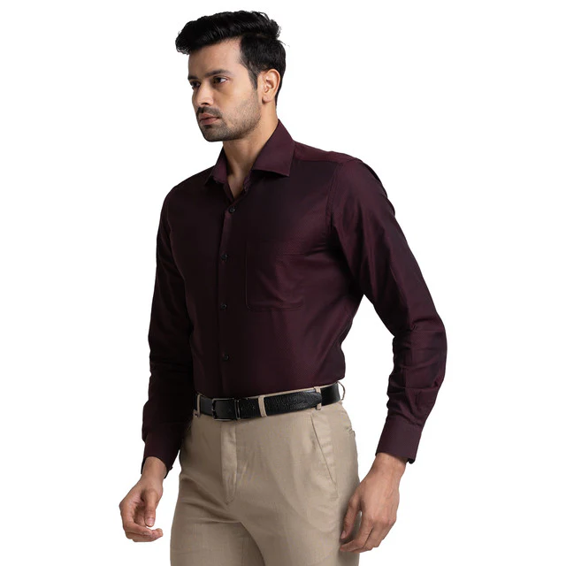 Raymond Maroon Structure Contemporary Fit Full Sleeve Cotton Shirt - Image 3