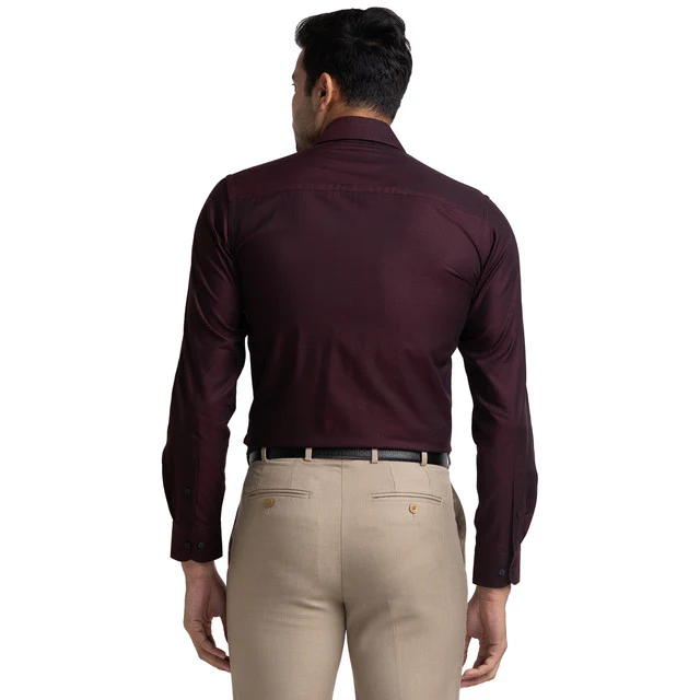 Raymond Maroon Structure Contemporary Fit Full Sleeve Cotton Shirt - Image 4