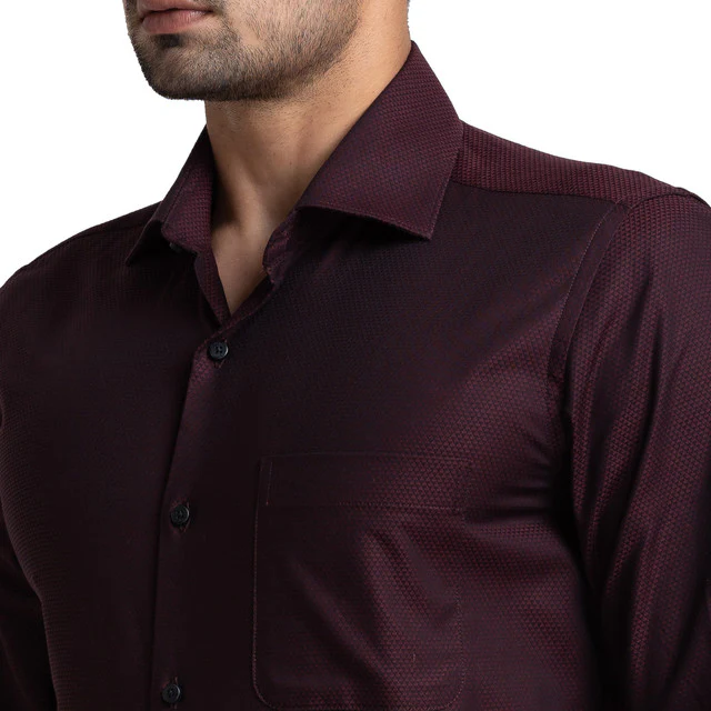 Raymond Maroon Structure Contemporary Fit Full Sleeve Cotton Shirt - Image 6