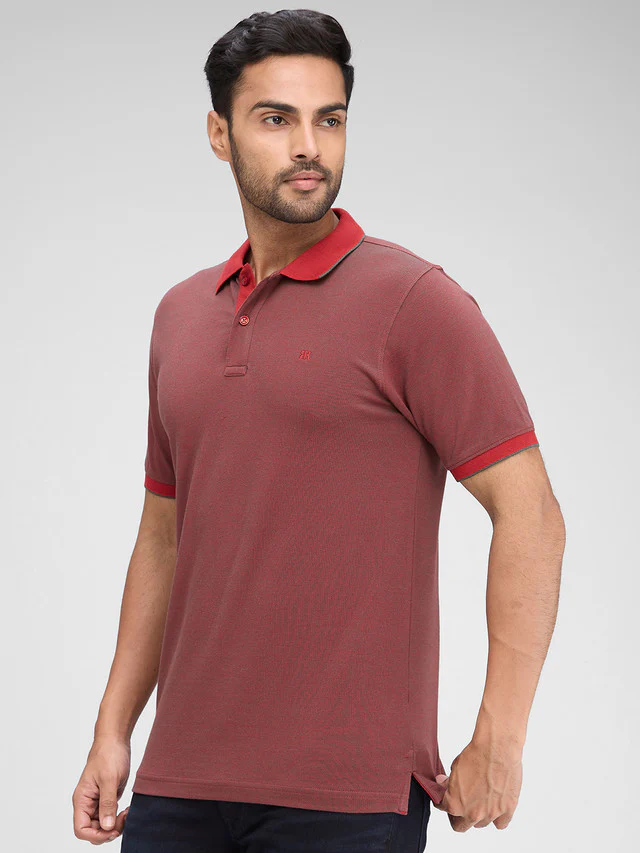 Raymond Maroon Structure Modern Fit Half Sleeve Cotton T-Shirt - Image 3