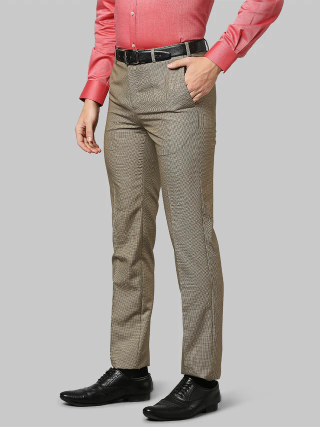 Raymond Men Beige Self Design Contemporary Fit Trouser - Image 3