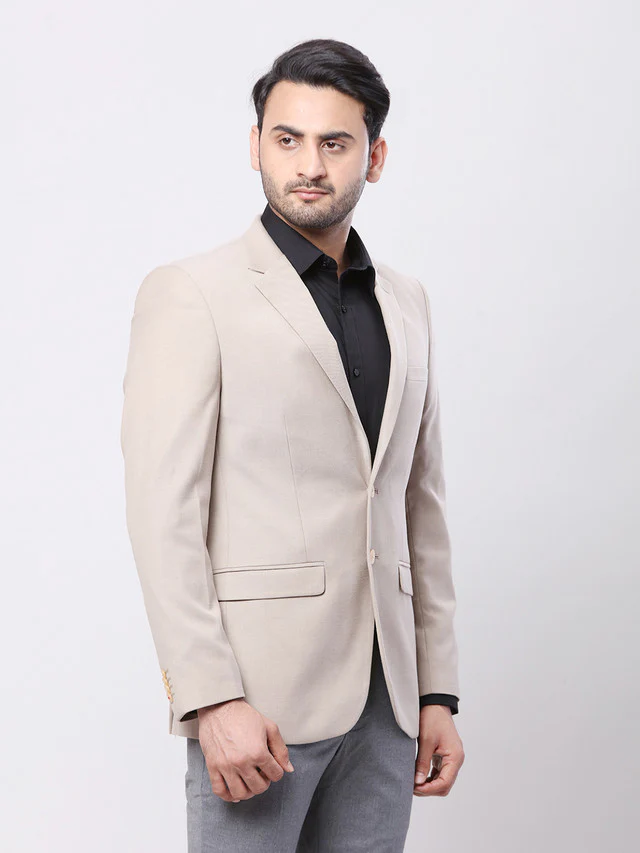 Raymond Men Beige Solid Contemporary Fit Full Sleeve Shawl Neck Jacket - Image 2