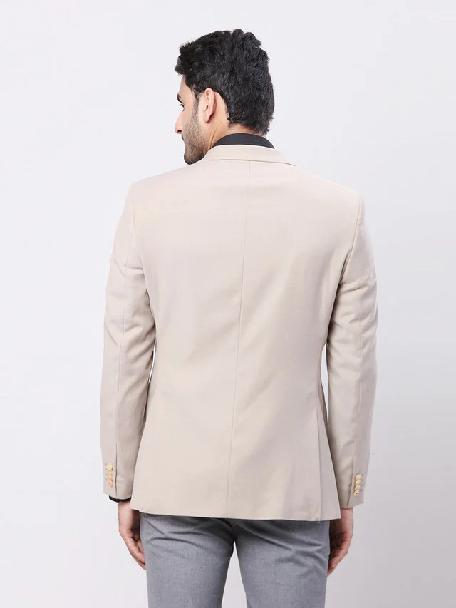 Raymond Men Beige Solid Contemporary Fit Full Sleeve Shawl Neck Jacket - Image 4