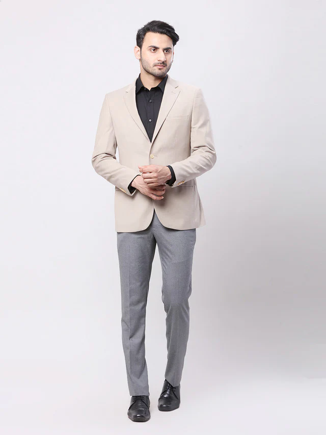 Raymond Men Beige Solid Contemporary Fit Full Sleeve Shawl Neck Jacket - Image 5