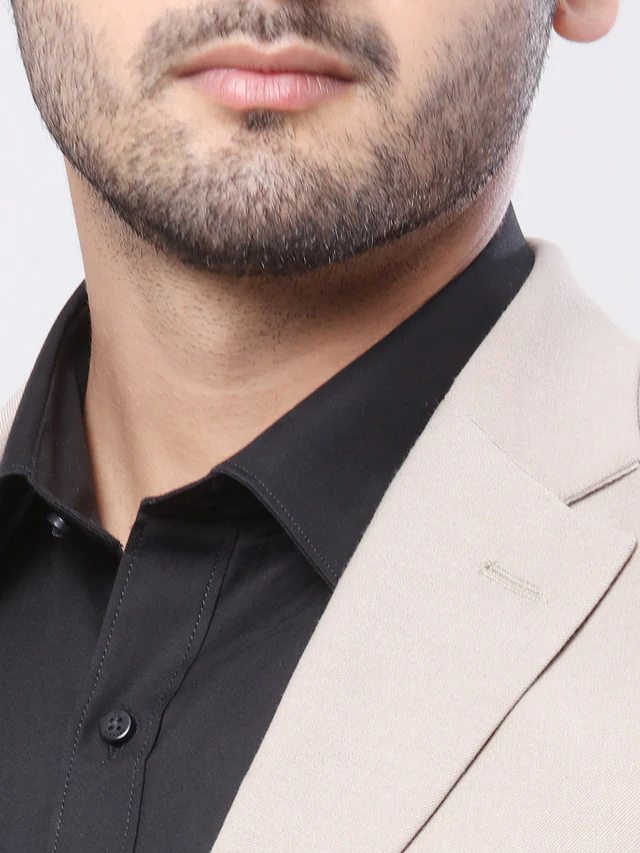 Raymond Men Beige Solid Contemporary Fit Full Sleeve Shawl Neck Jacket - Image 6