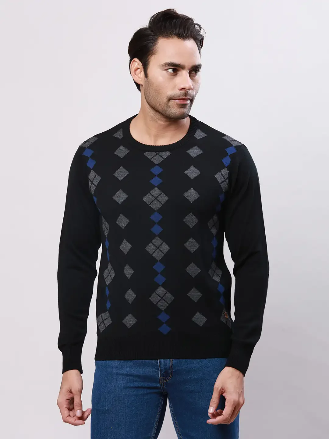 Raymond Men Black Argyle Acrylic Blend Sweaters