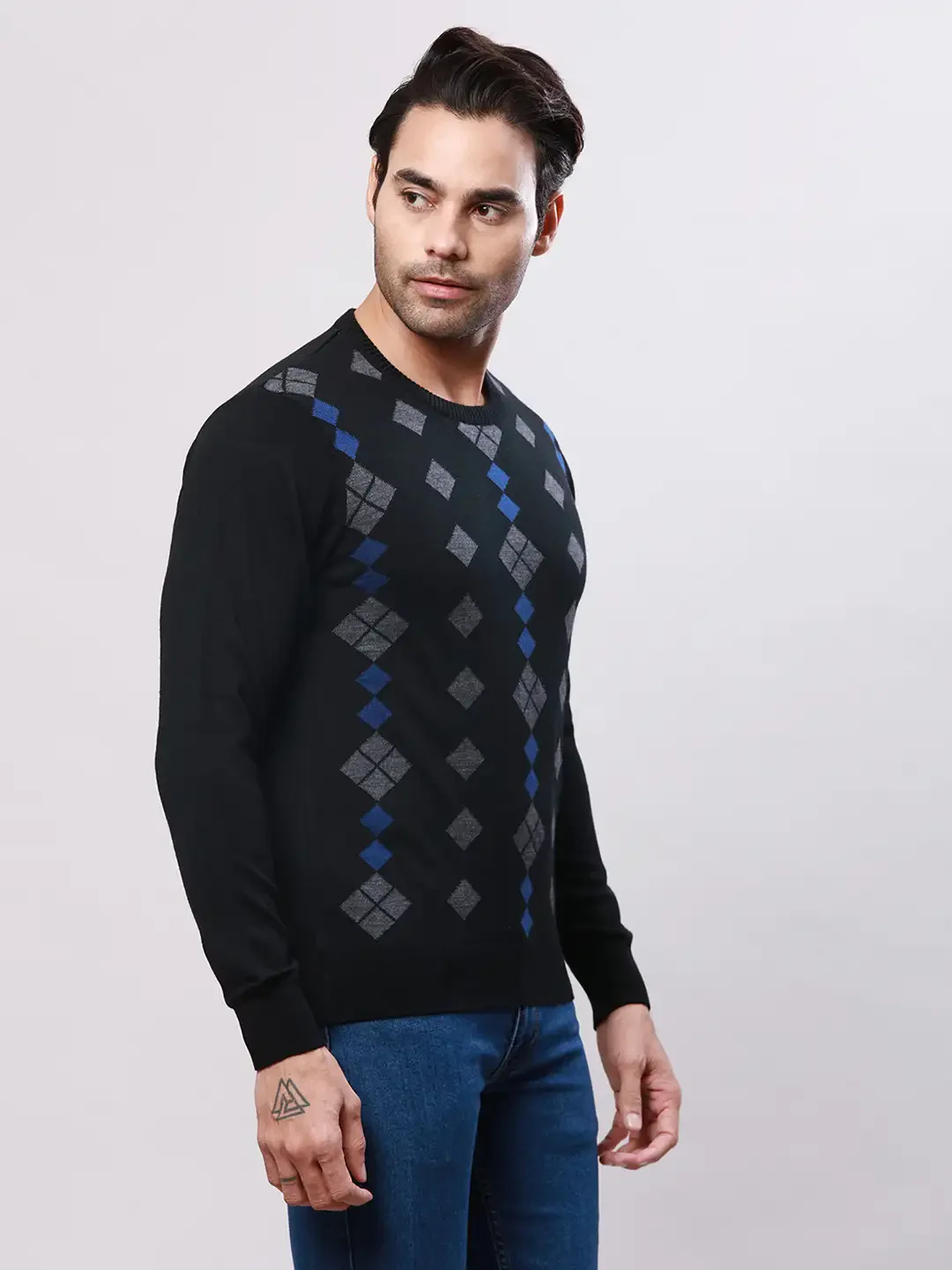 Raymond Men Black Argyle Acrylic Blend Sweaters - Image 2