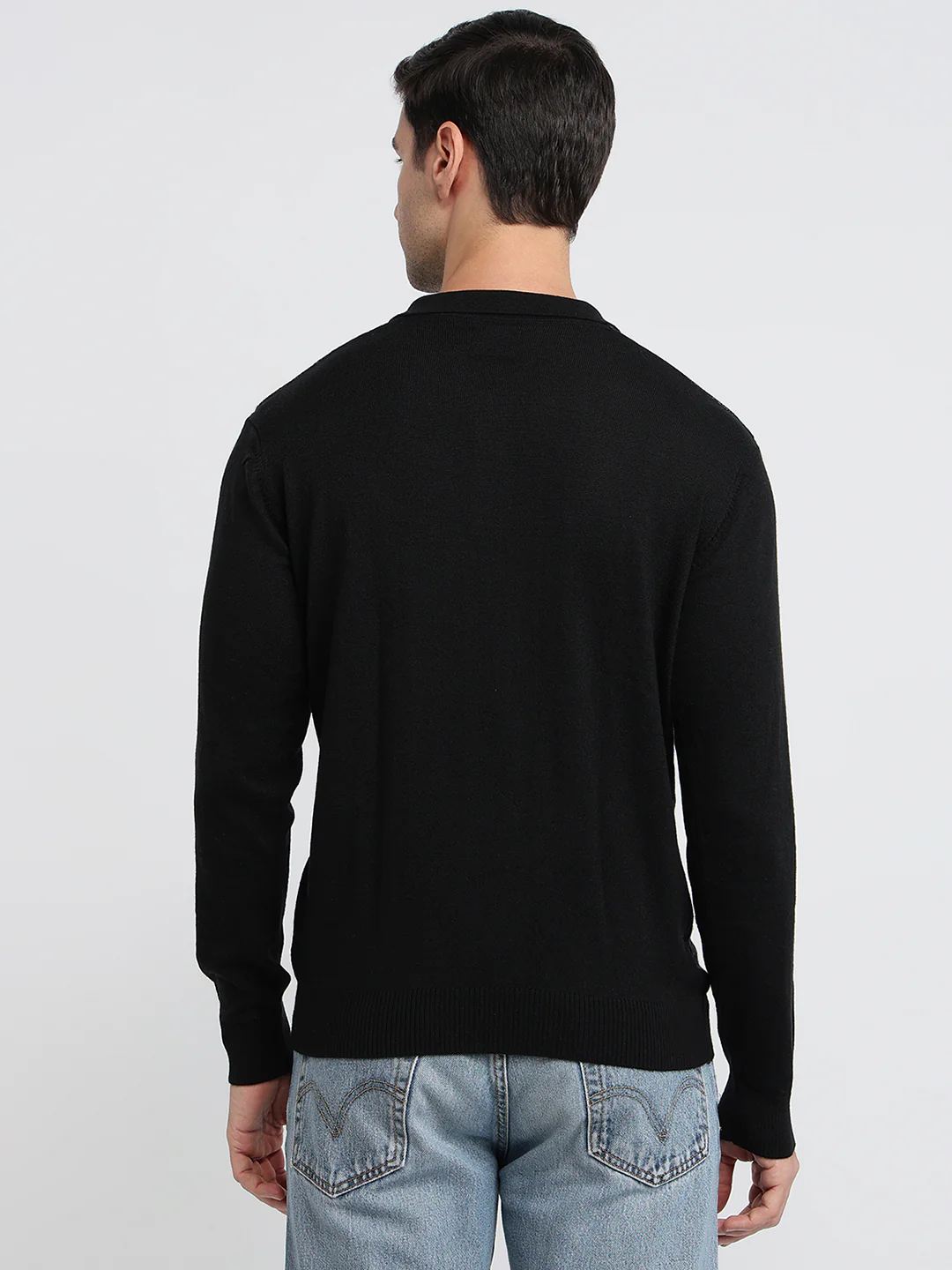 Raymond Men Black Argyle Contemporary Fit Wool Blend Sweatshirt - Image 4