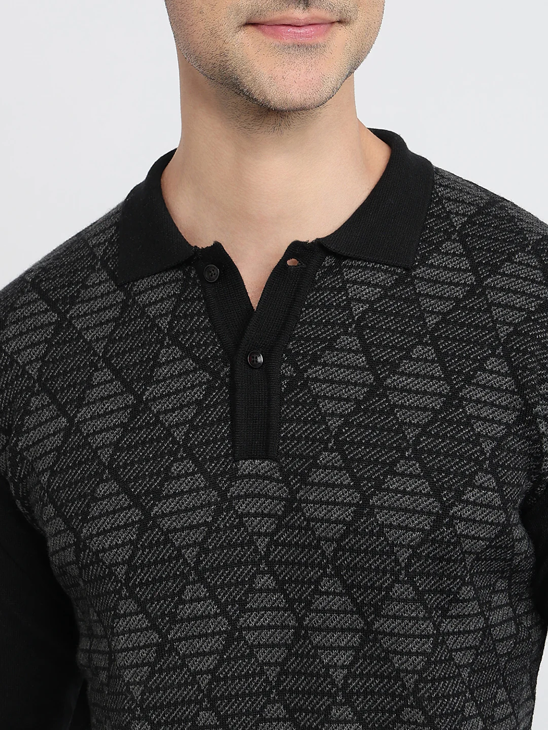 Raymond Men Black Argyle Contemporary Fit Wool Blend Sweatshirt - Image 6
