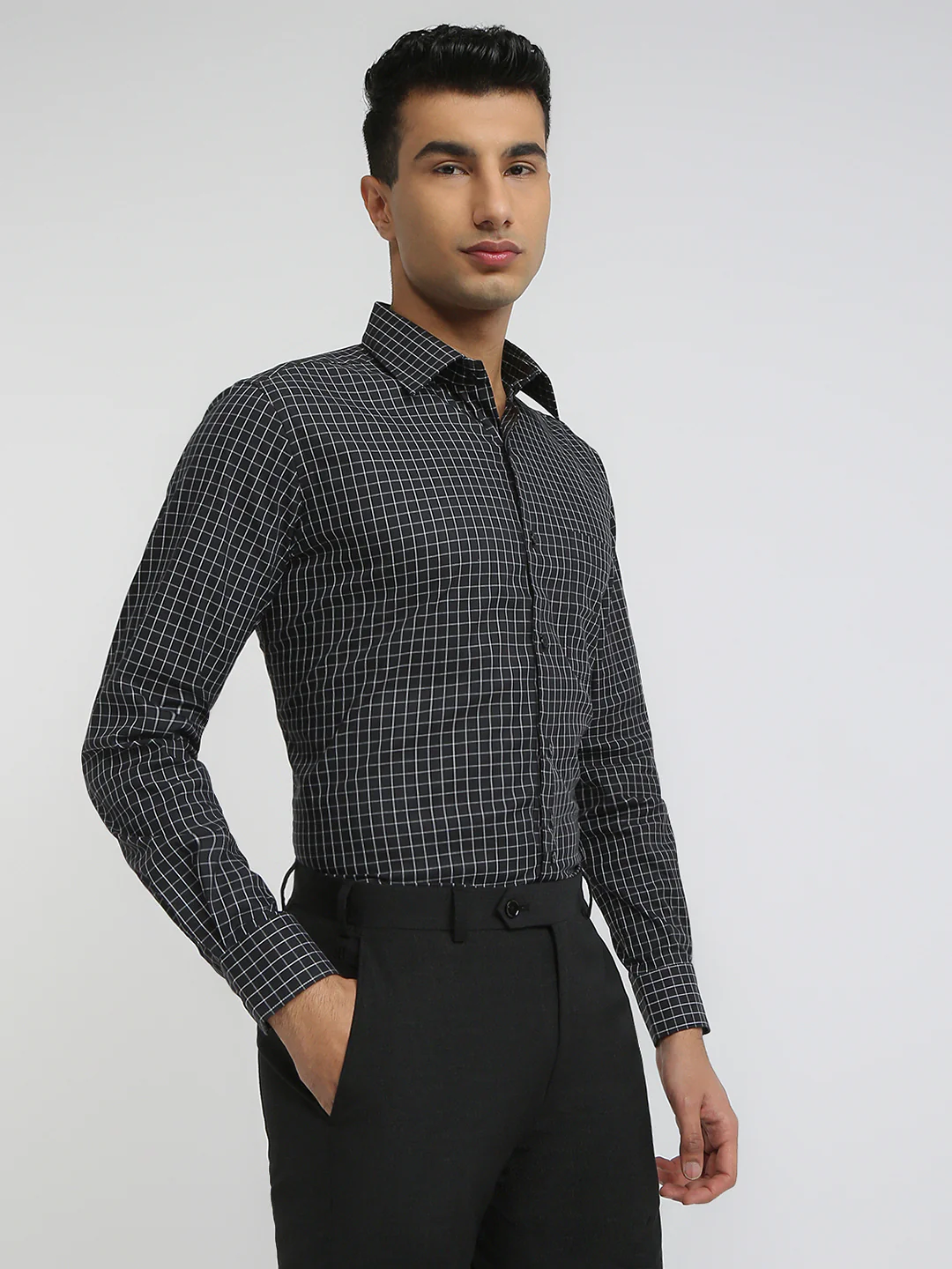 Raymond Men Black Checks Contemporary Fit Cotton Blend Formal Shirt - Image 2