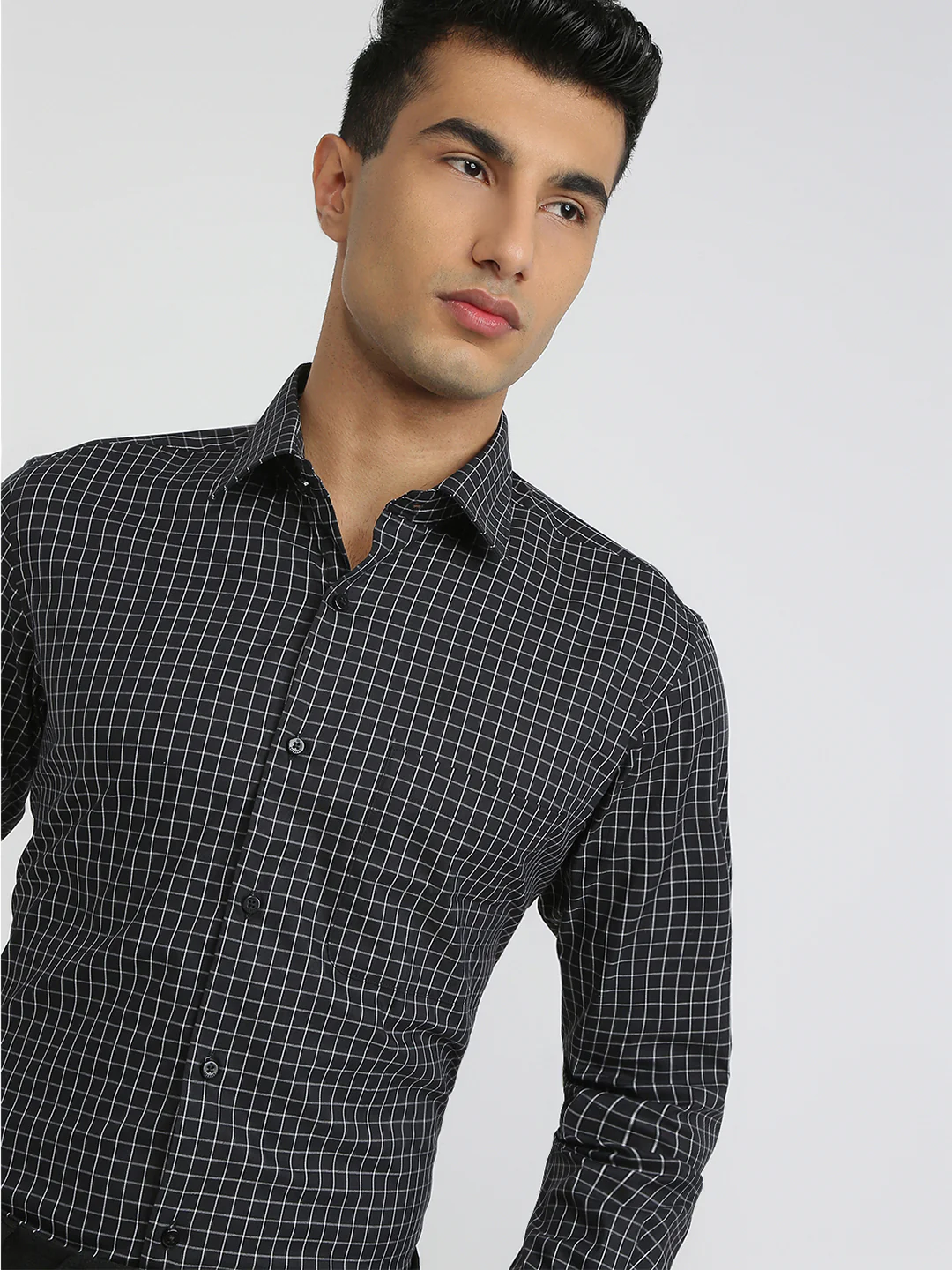 Raymond Men Black Checks Contemporary Fit Cotton Blend Formal Shirt - Image 6