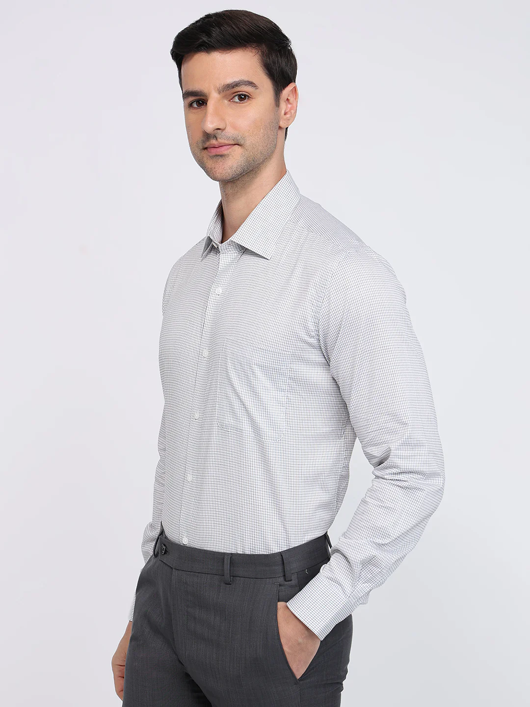 Raymond Men Black Checks Contemporary Fit Cotton Shirt - Image 2