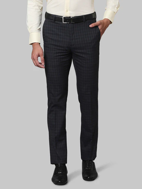 Raymond Men Black Checks Contemporary Fit Polyester Blend Trouser