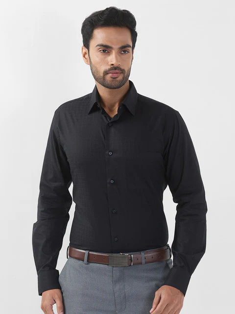 Raymond Men Black Checks Slim Fit Cotton Stain Proff Formal Shirt