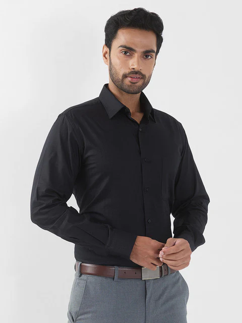 Raymond Men Black Checks Slim Fit Cotton Stain Proff Formal Shirt - Image 2