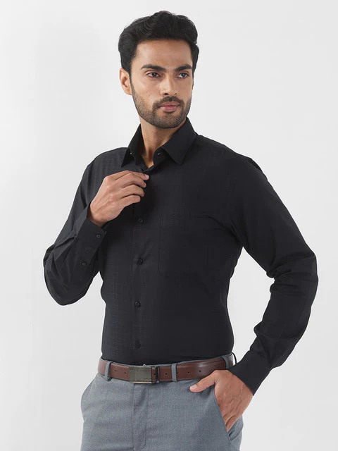 Raymond Men Black Checks Slim Fit Cotton Stain Proff Formal Shirt - Image 3