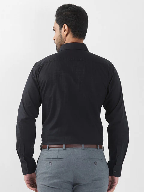 Raymond Men Black Checks Slim Fit Cotton Stain Proff Formal Shirt - Image 4
