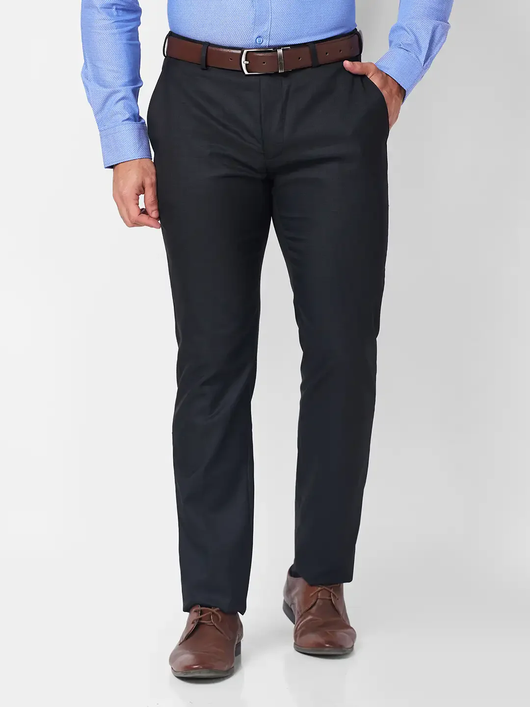 Raymond Men Black Checks Slim Fit Polyester Blend Trouser