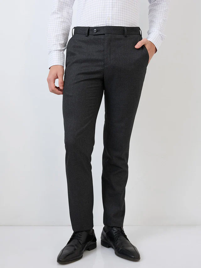 Raymond Men Black Checks Slim Fit Polyester Blend Trouser