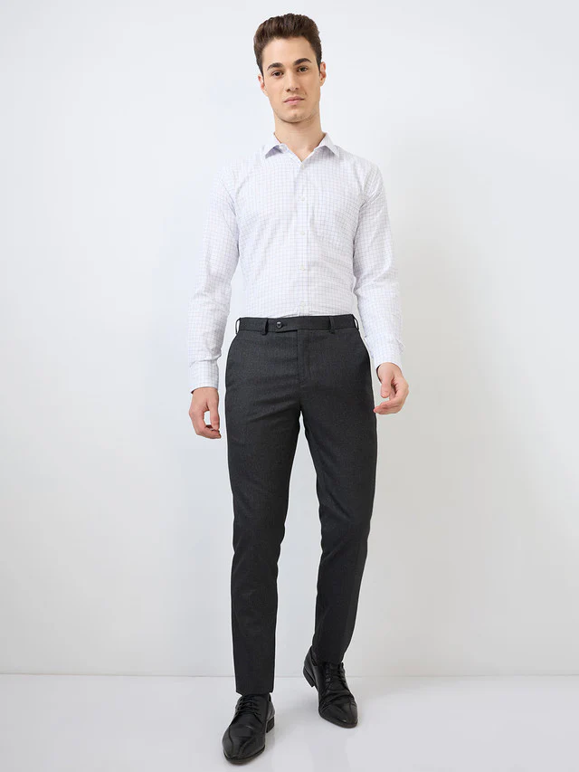 Raymond Men Black Checks Slim Fit Polyester Blend Trouser - Image 2