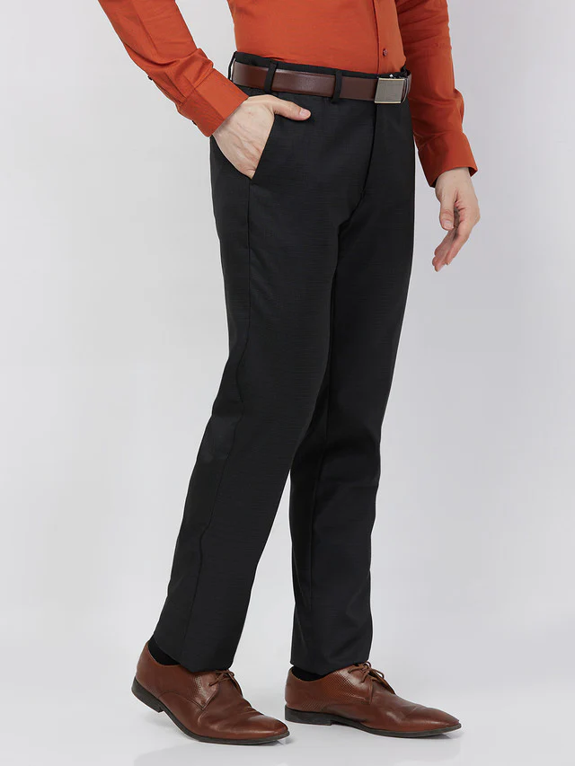 Raymond Men Black Checks Slim Fit Polyester Blend Trouser - Image 2