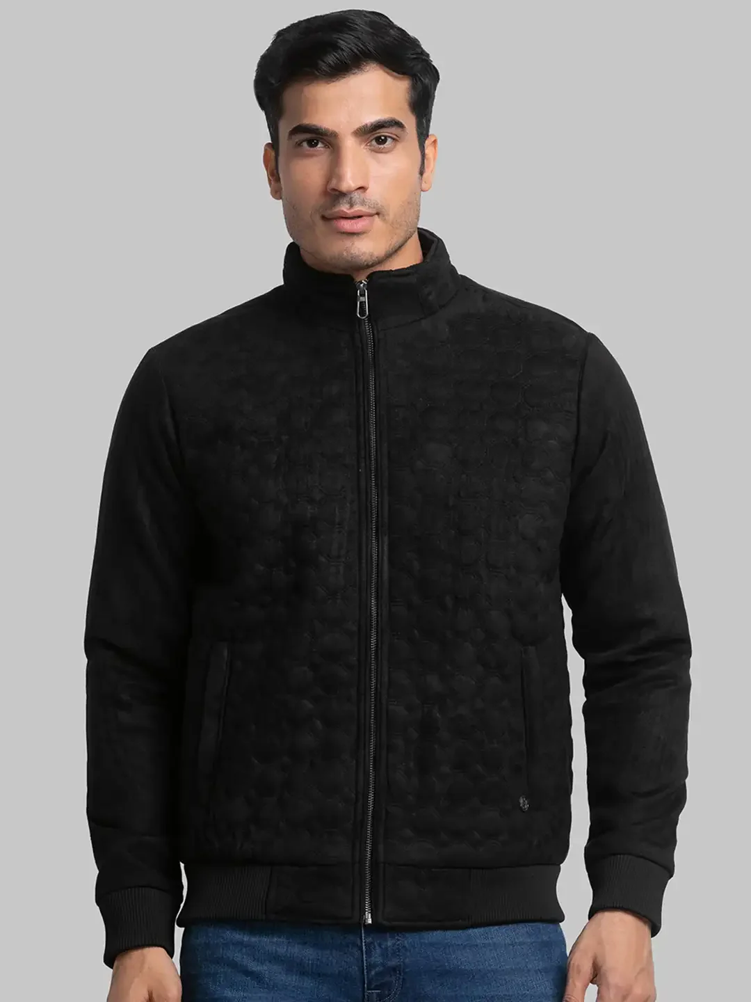 Raymond Men Black Contemporary Fit Polyester Quilted Jacket