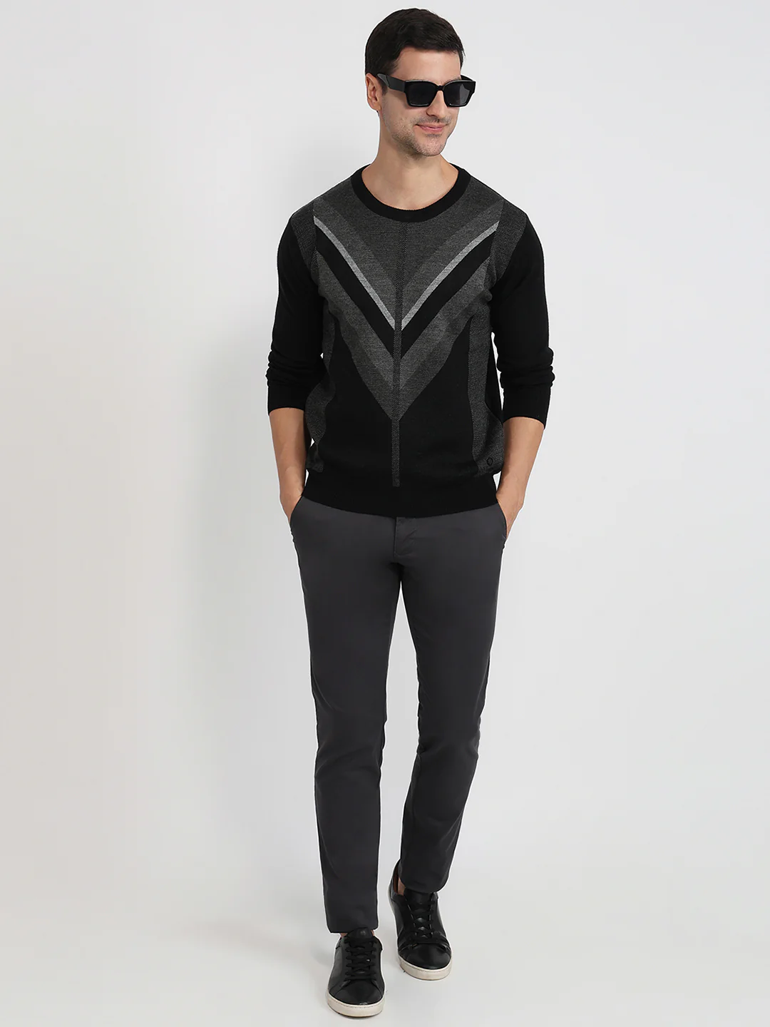 Raymond Men Black Intarsia Wool Blend Sweatshirt - Image 5