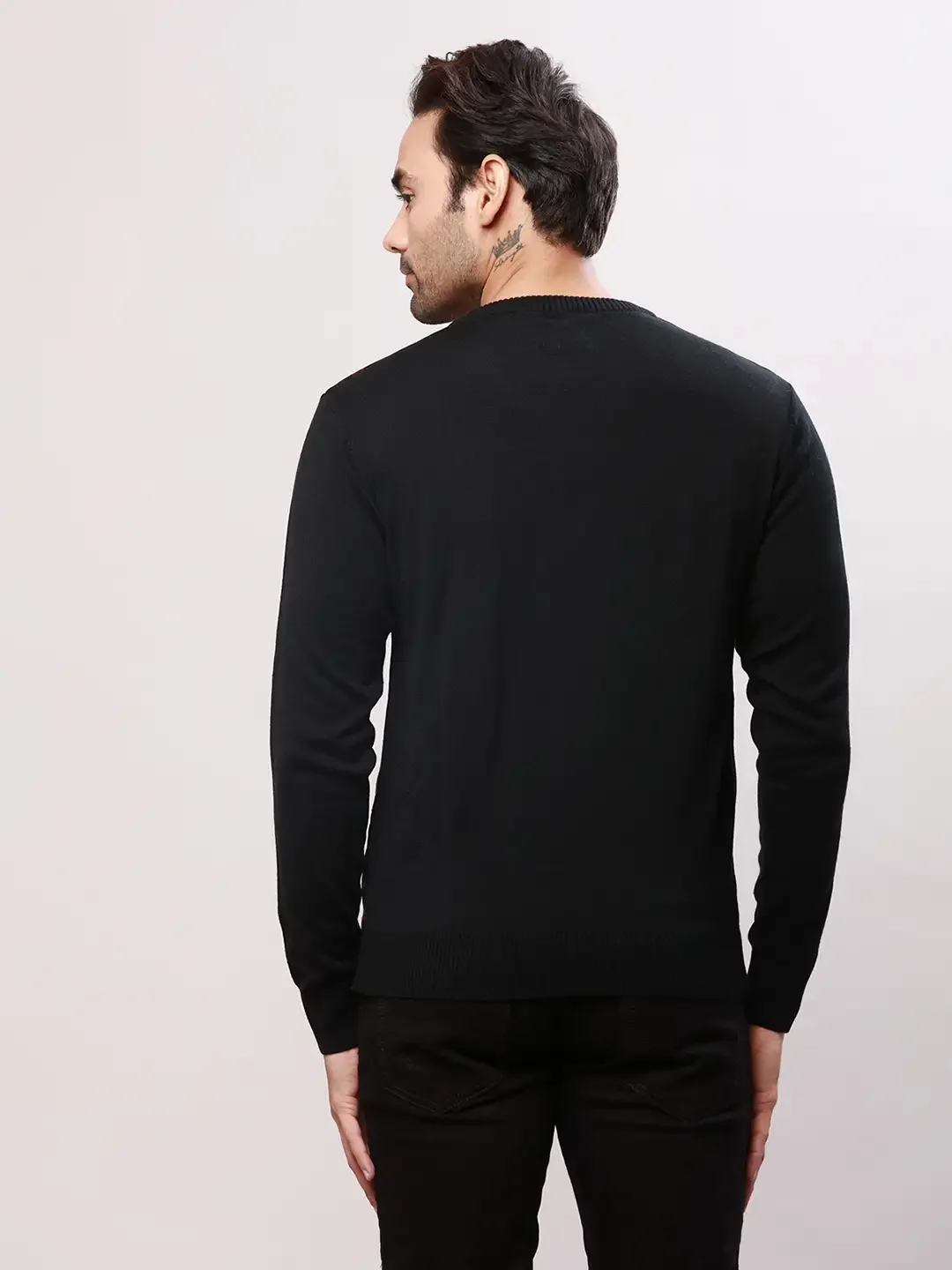 Raymond Men Black Jacquard Acrlic Blend Round Neck Sweaters - Image 4