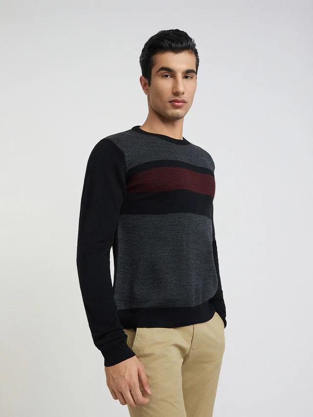Raymond Men Black Jacquard Acrylic Blend Sweaters - Image 2