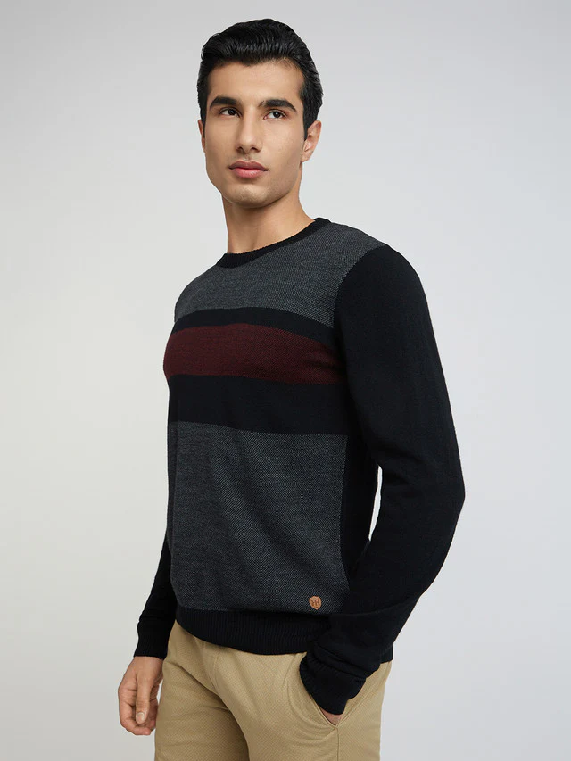 Raymond Men Black Jacquard Acrylic Blend Sweaters - Image 3