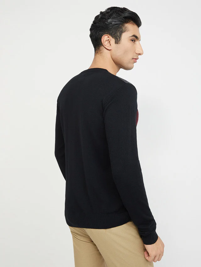 Raymond Men Black Jacquard Acrylic Blend Sweaters - Image 4