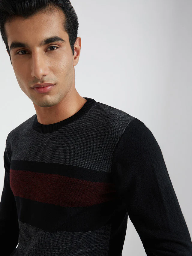 Raymond Men Black Jacquard Acrylic Blend Sweaters - Image 6