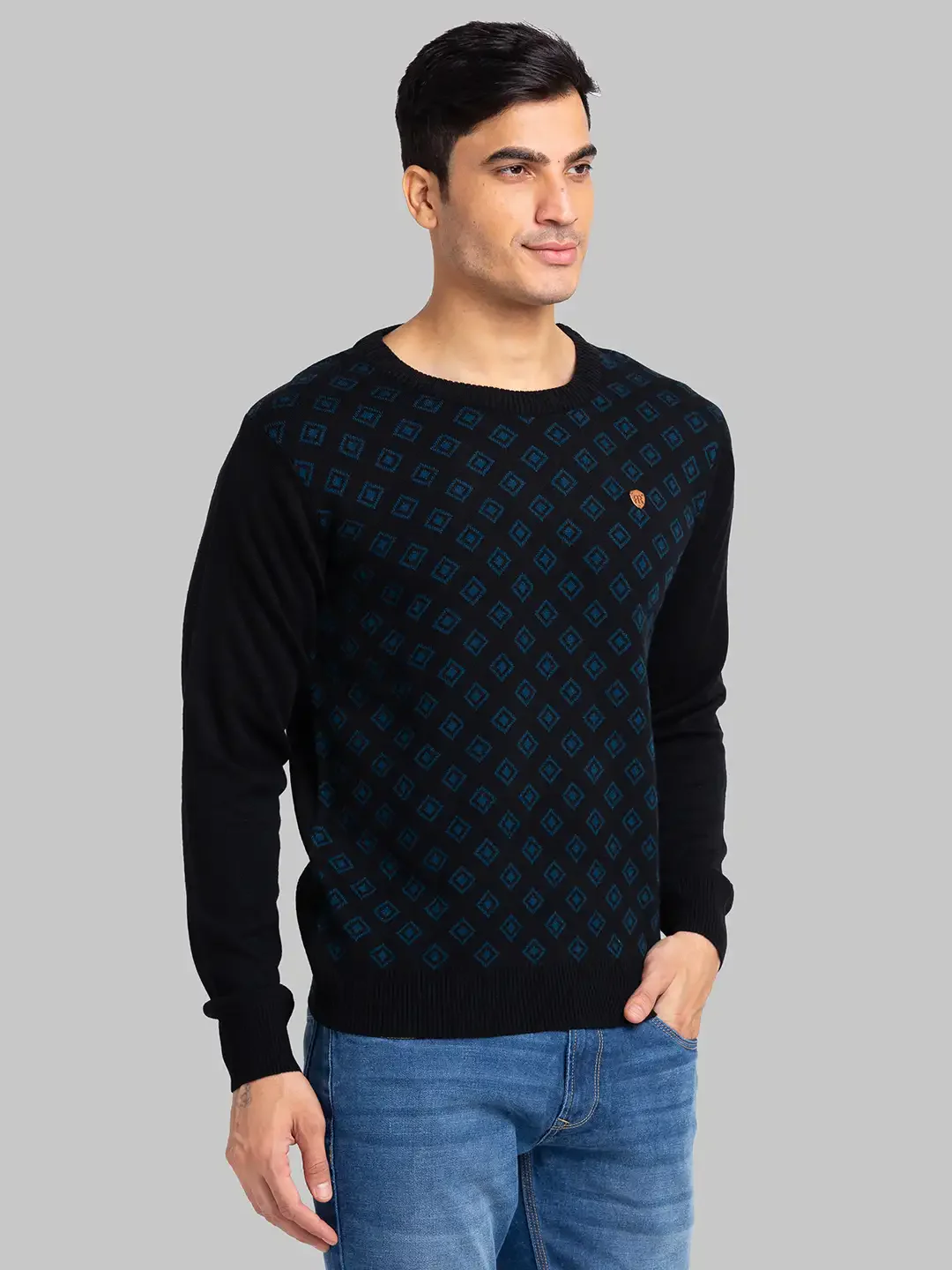 Raymond Men Black Jacquard Acrylic Blend Sweaters - Image 2
