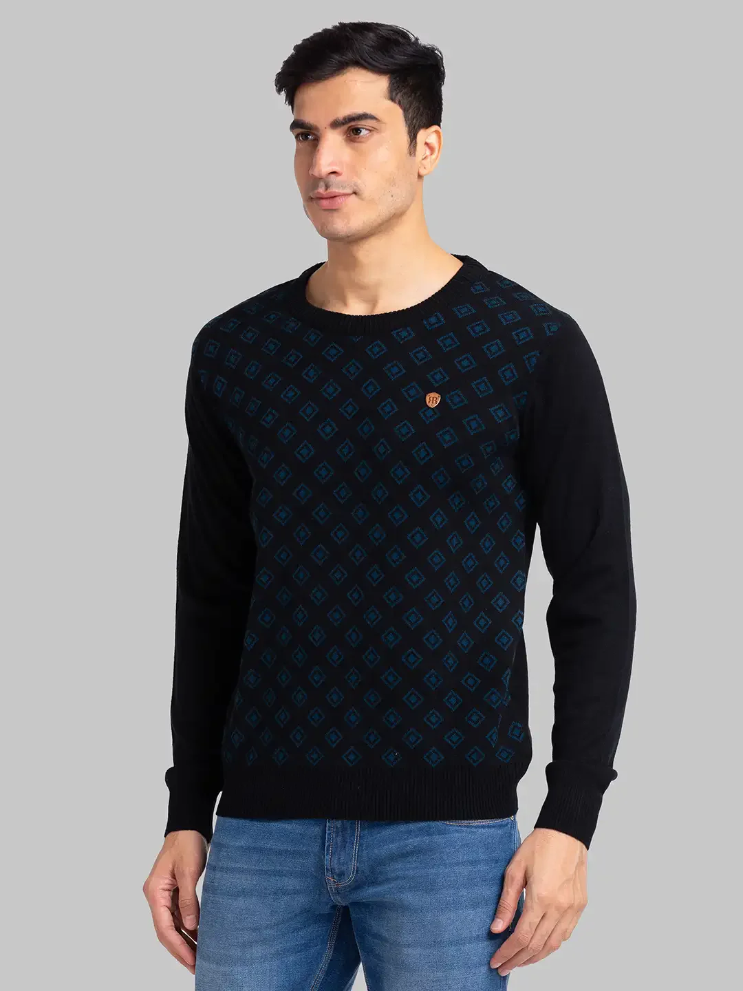 Raymond Men Black Jacquard Acrylic Blend Sweaters - Image 3