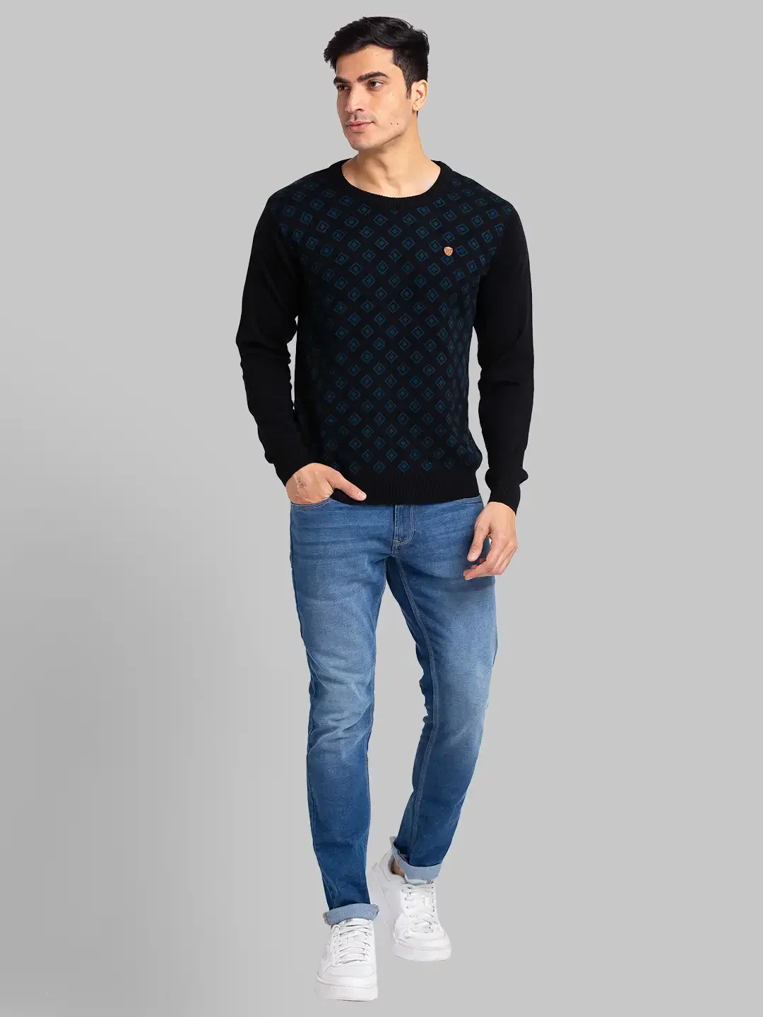 Raymond Men Black Jacquard Acrylic Blend Sweaters - Image 5