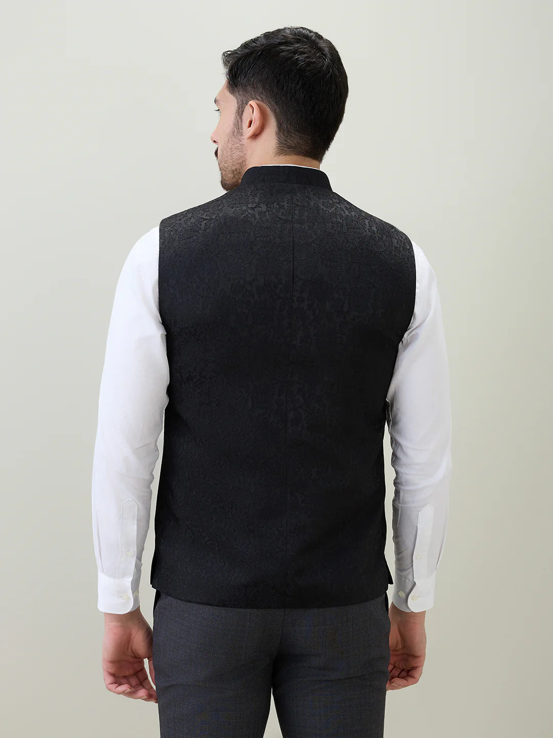 Raymond Men Black Jacquard Contemporary Fit Polyester Blend Waist Coat - Image 4