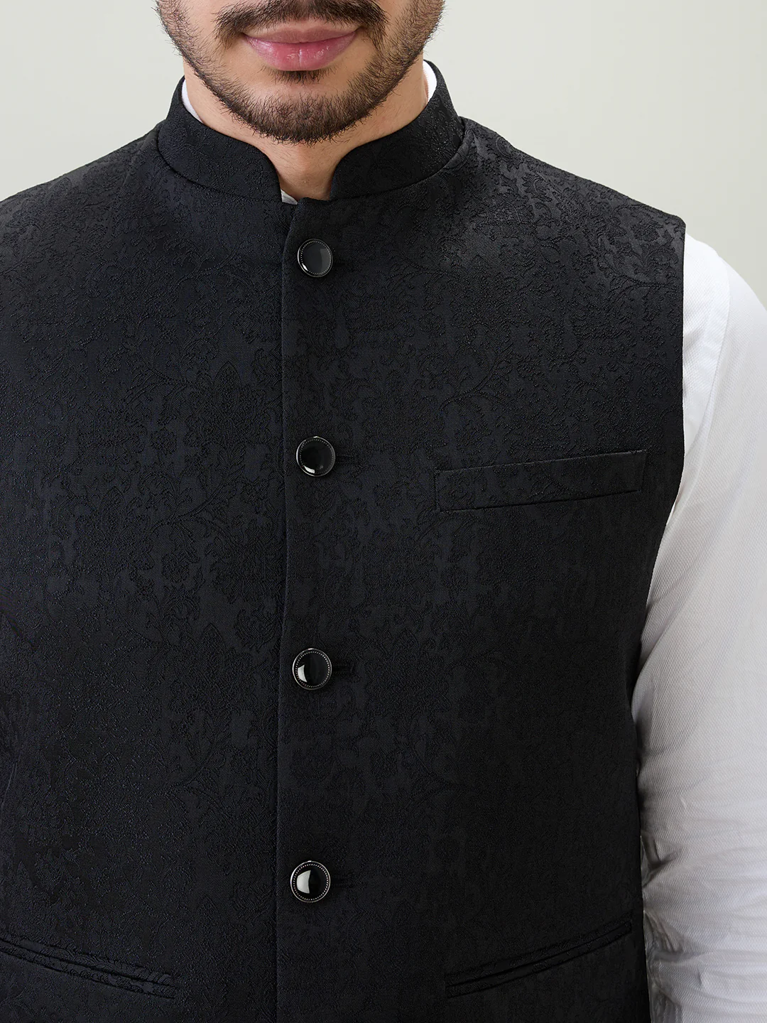 Raymond Men Black Jacquard Contemporary Fit Polyester Blend Waist Coat - Image 7