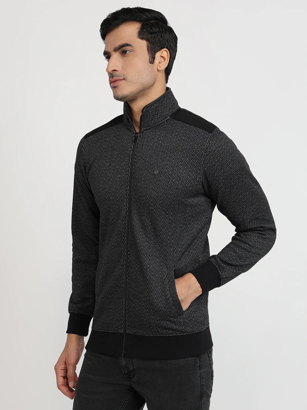 Raymond Men Black Jacquard Regular Fit Cotton Blend Sweatshirt - Image 2