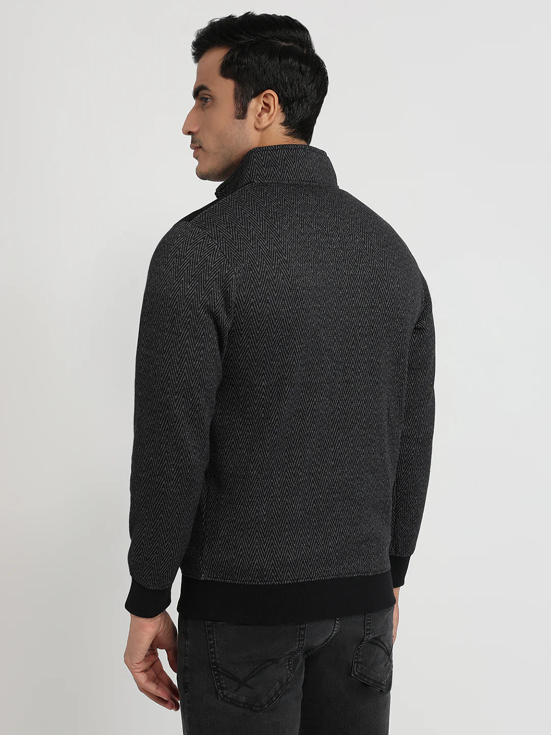 Raymond Men Black Jacquard Regular Fit Cotton Blend Sweatshirt - Image 4