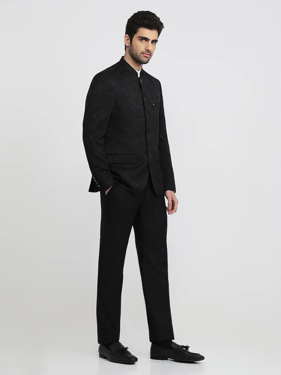 Raymond Men Black Jacquard Regular Fit Polyester Suit - Image 3