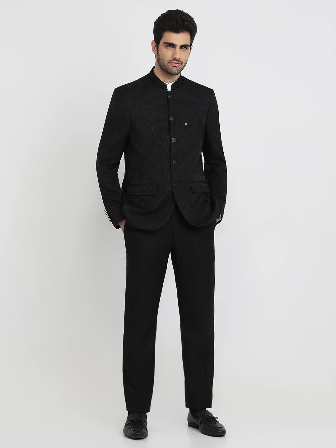 Raymond Men Black Jacquard Regular Fit Polyester Suit - Image 5