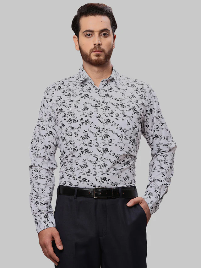 Raymond Men Black Print Slim Fit Cotton Shirt