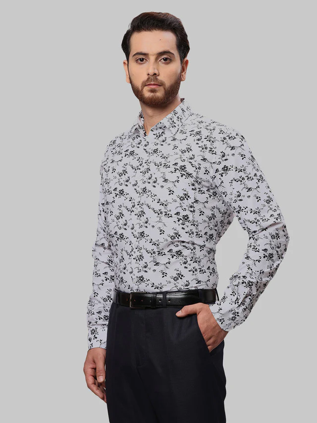 Raymond Men Black Print Slim Fit Cotton Shirt - Image 3