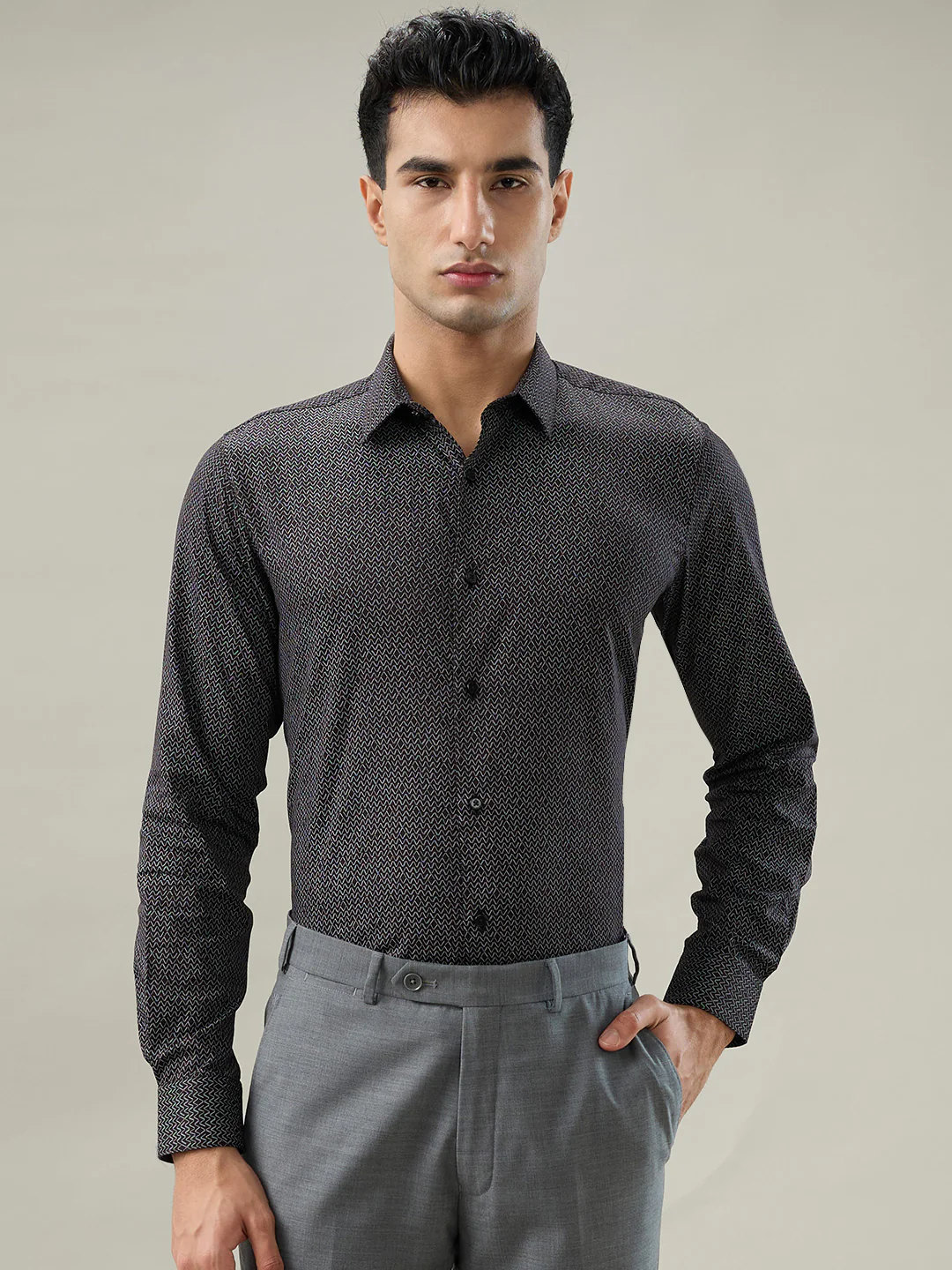 Raymond Men Black Printed Regular Fit Cotton Formal Shirt