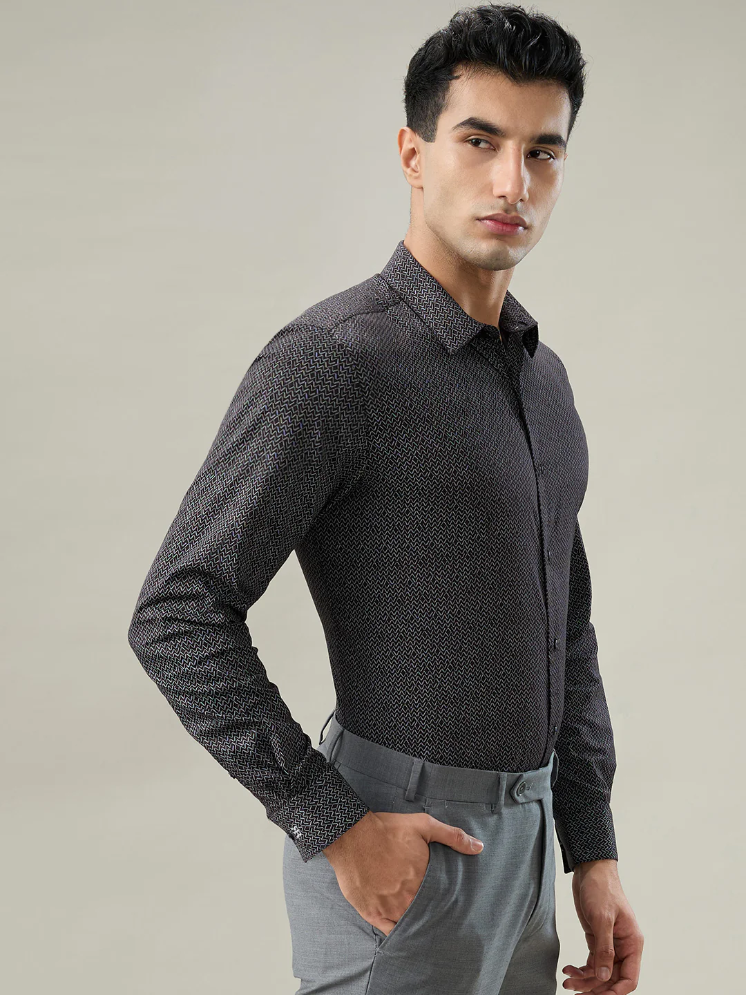 Raymond Men Black Printed Regular Fit Cotton Formal Shirt - Image 2