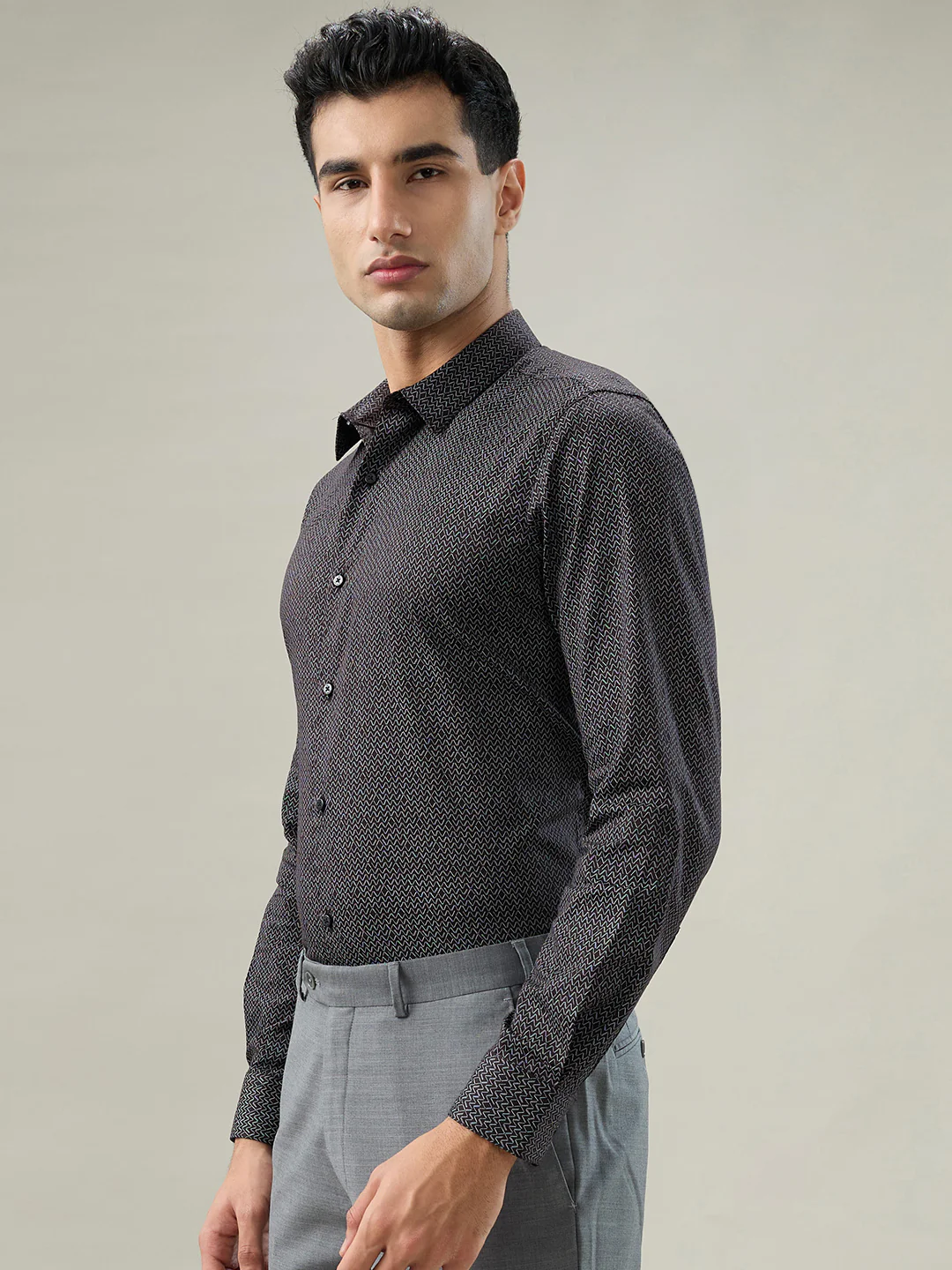Raymond Men Black Printed Regular Fit Cotton Formal Shirt - Image 3