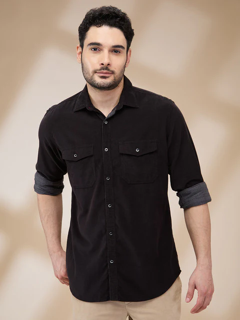 Raymond Men Black Printed Slim Fit Cotton Shirt